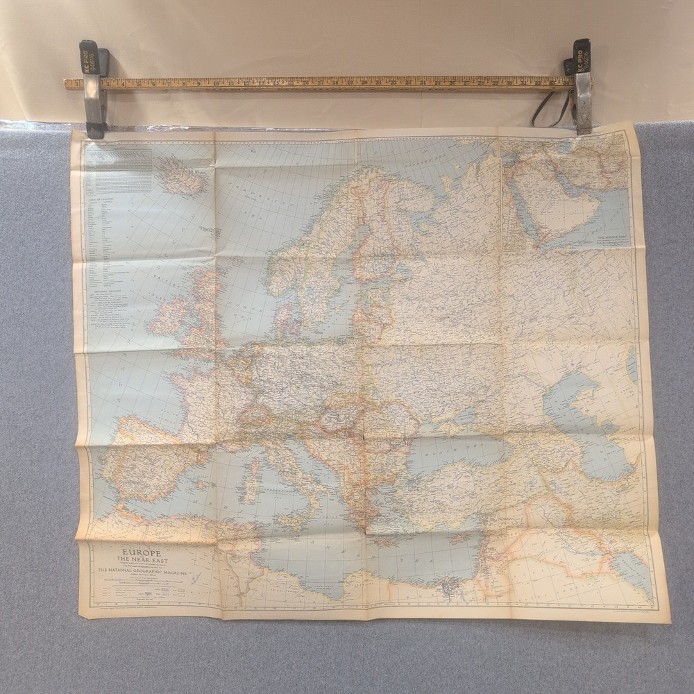 Vintage 1940 National Geographic Europe and the Near East Wall Map May 1940 WWII - Picture 1 of 2